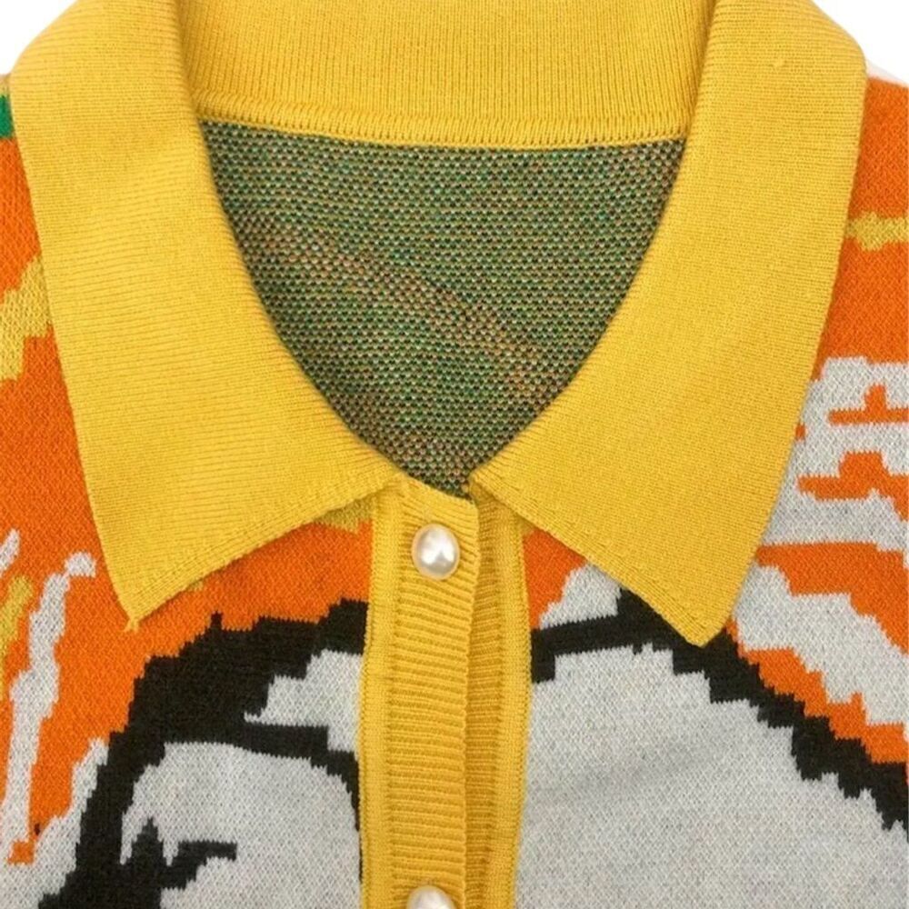 Y2k Trendy Multicolor Graphic Crop Button Up Sweater Cardigan L Cartoon Spring - Picture 5 of 11